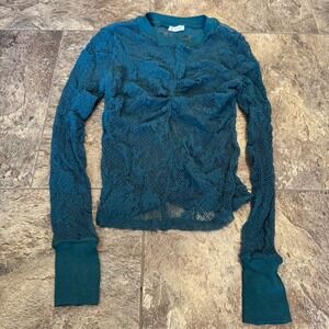Boho Sheer Lace Women XS Teal Intimately Free People Floral Mesh Long Sleeve Top